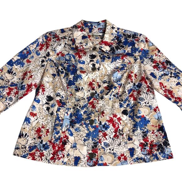 Christopher & Banks Jacket Womens M Petite Floral Art To Wear Abstract Pockets - Picture 2 of 16